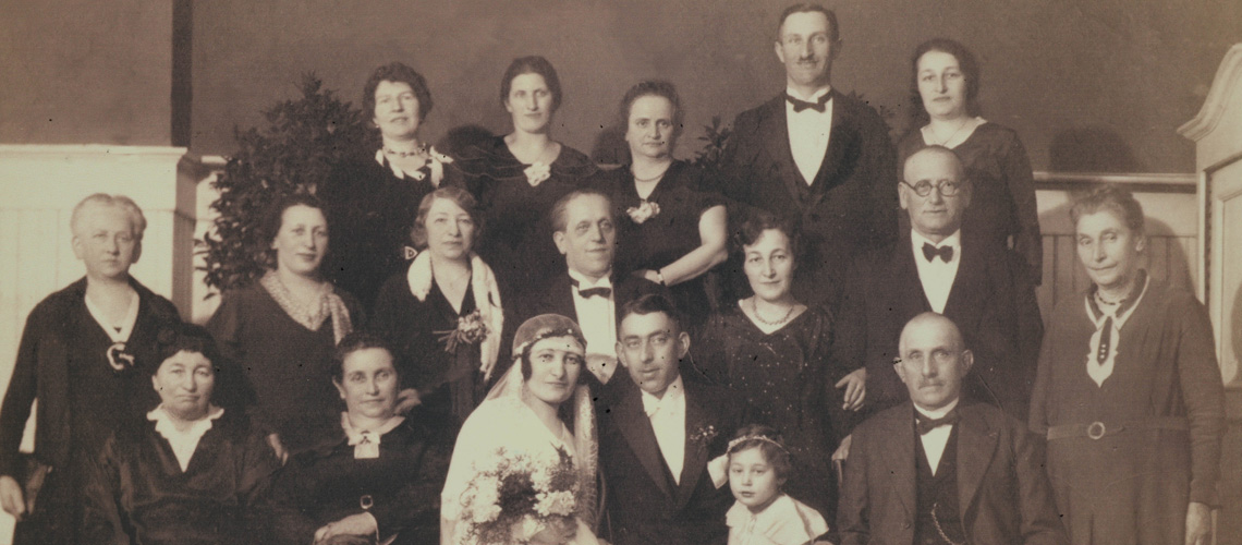 Markus Stern and Kaetchen Kahnlein-Stern surrounded by family members on their wedding day, Germany, 1933