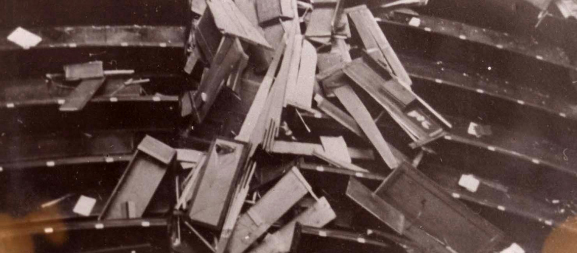 The destruction inside the Stadttempel Synagogue in Vienna, which was desecrated during the Kristallnacht pogrom, 9-10 November 1938.