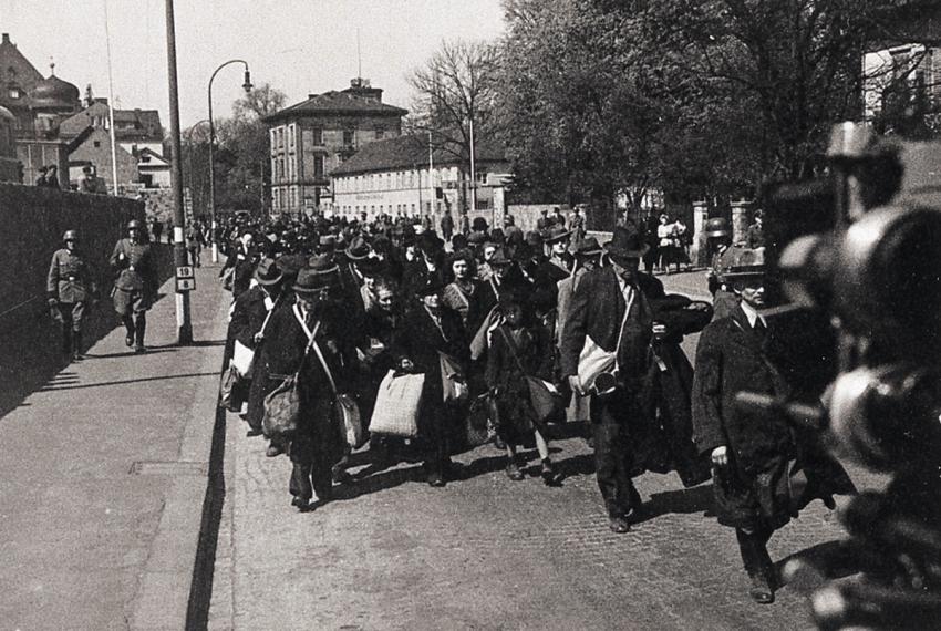 25 April 1942, Jews being marched through the streets of Würzburg to the train station, en route to their deportation.