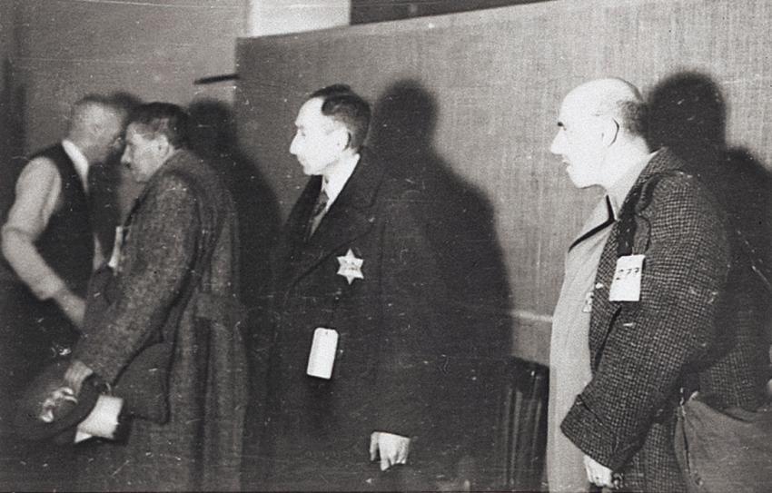 26 November 1941: Jews in Würzburg, prior to deportation. First from the right - Wilhelm Reinstein (deportation number 227).
