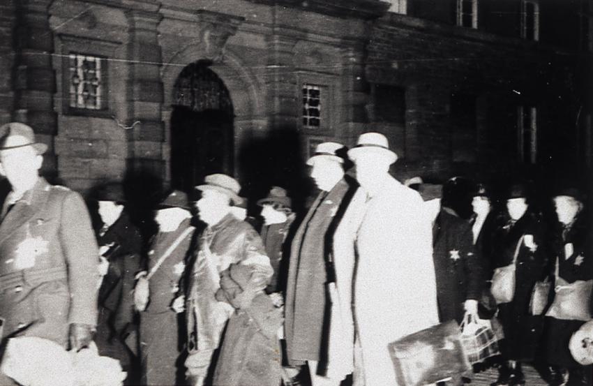 27 November 1941: Jews being marched from the concentration point to the train station in Würzburg, in preparation of deportation.