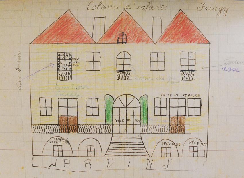 Drawing of the children's home that Hannah Krieser sent to her mother in Riversaltes