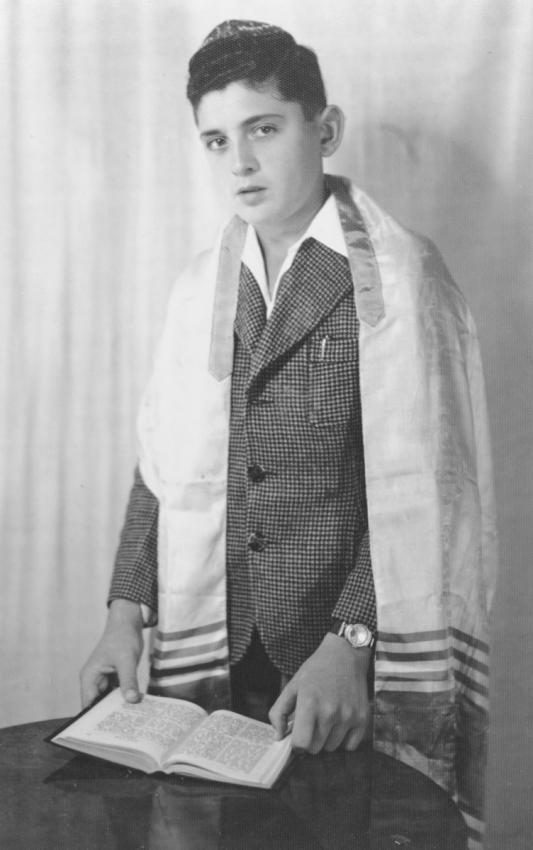 Paul Reichman (Pinchas Ben Shaul) during his Bar Mitzvah in Eretz Israel (Mandatory Palestine), 1947