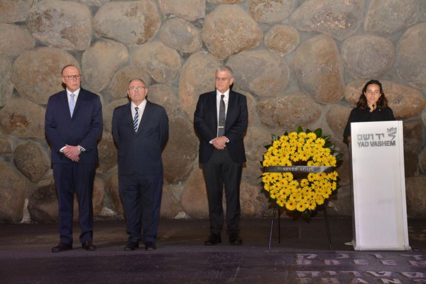 (L-R) The Honourable Peter Dutton MP, Yad Vashem Chairman Dani Dayan and Yad Vashem Director of the English Language Desk Searle Brajtman, 