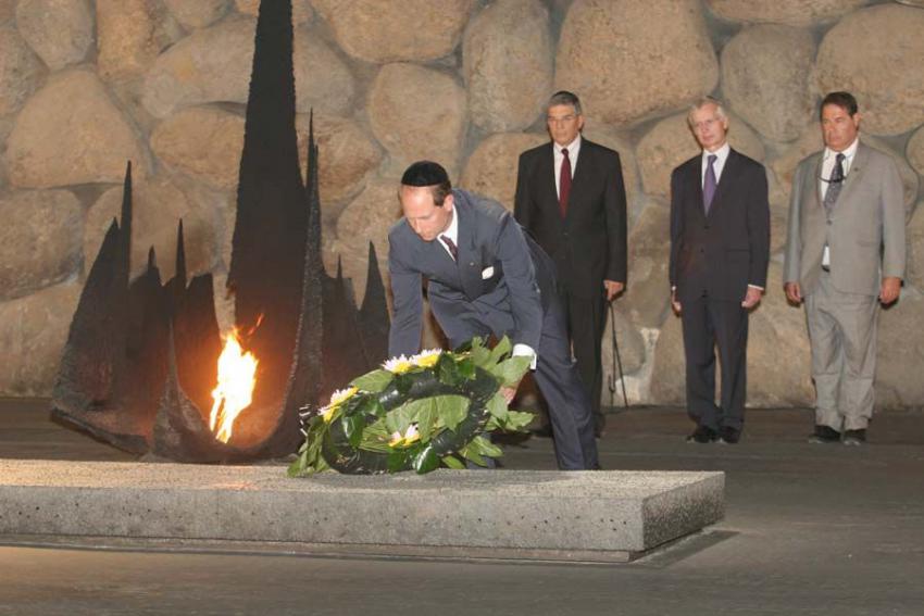 Prince Edward lays a wreath in the Hall of Remembrance in memory of the victims of the Holocaust