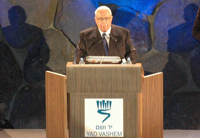 Prime Minister Ariel Sharon speaks during the Inaugural Ceremony of the New Museum