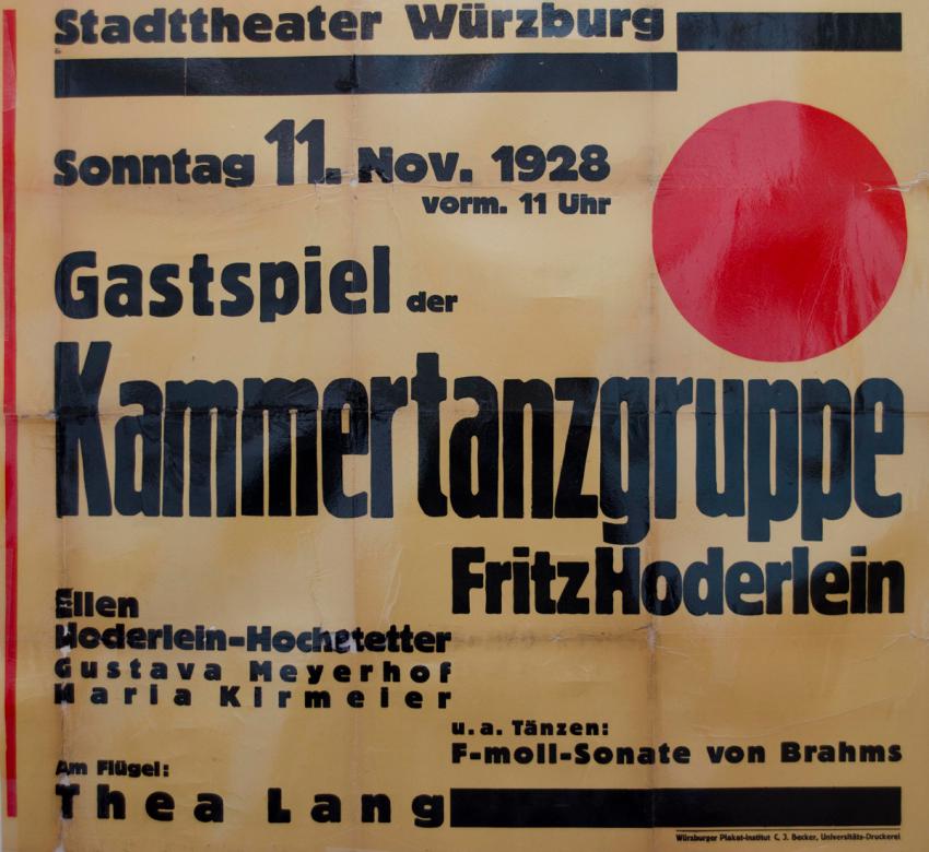 11 November 1928, Würzburg. An advertisement for the municipal ballet. Gustava Meyerhof is among the dancers.