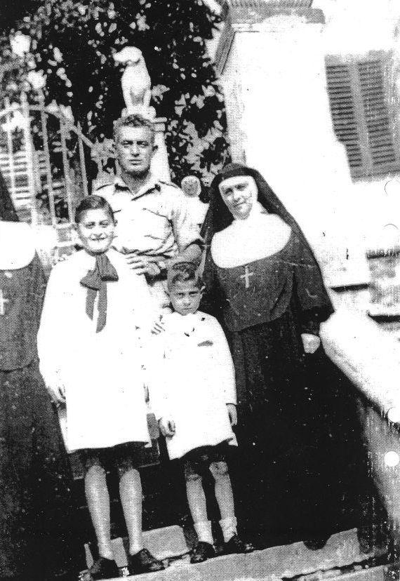 Emanuele and Raffaele with Sister Benedetta Vespignani and Jewish Brigade soldier Moshe Roshko after liberation