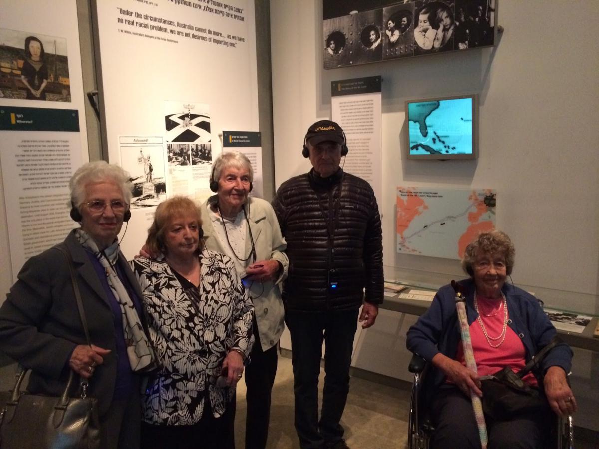 Survivors of the SS St. Louis viewing the exhibit of the  St. Louis in the Yad Vashem Holocaust  History Musuem