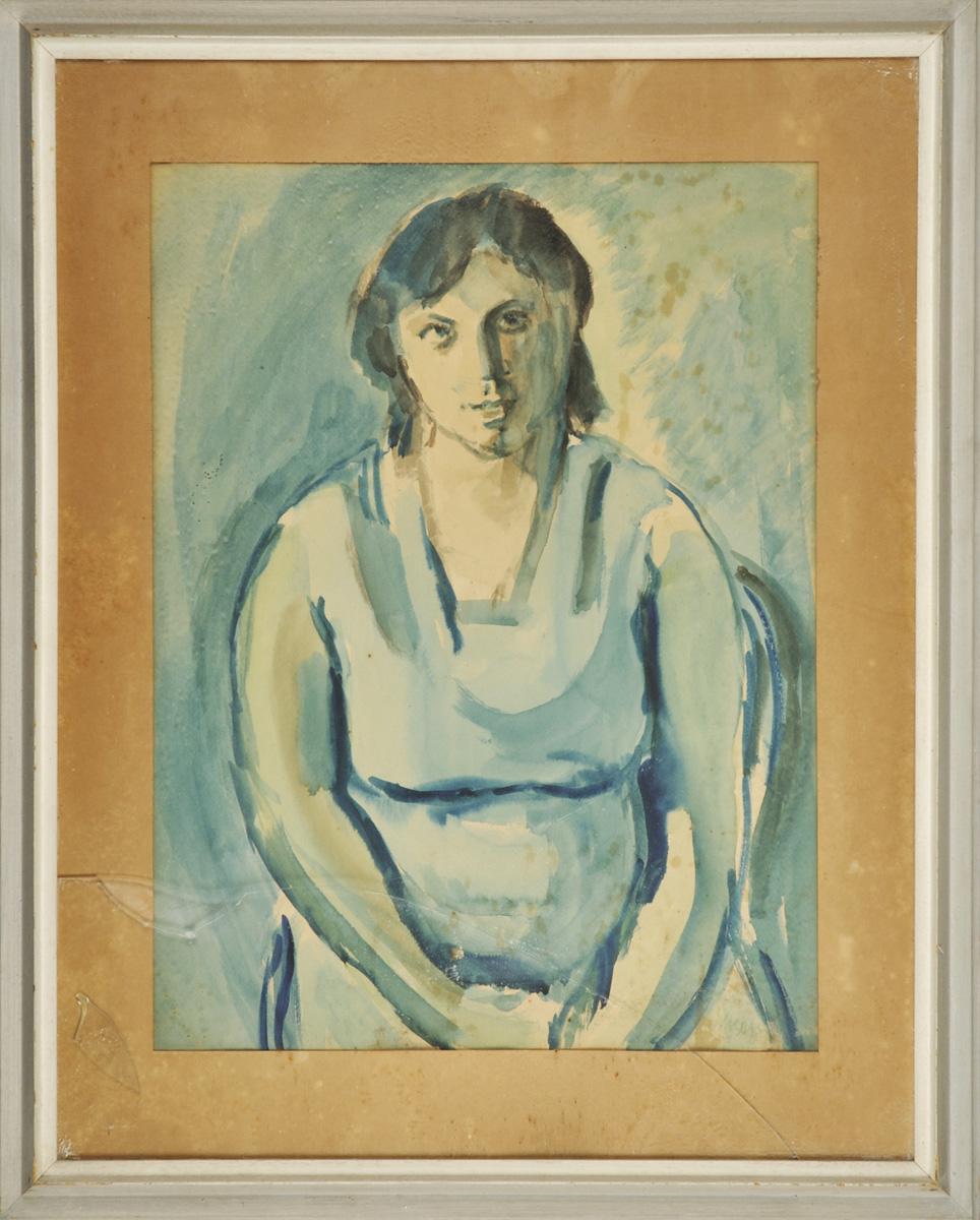 Chaim Uryson (1905-1943), Portrait of Naomi Uryson, the artist’s wife, Vilna, 1936-1938. Watercolor on paper