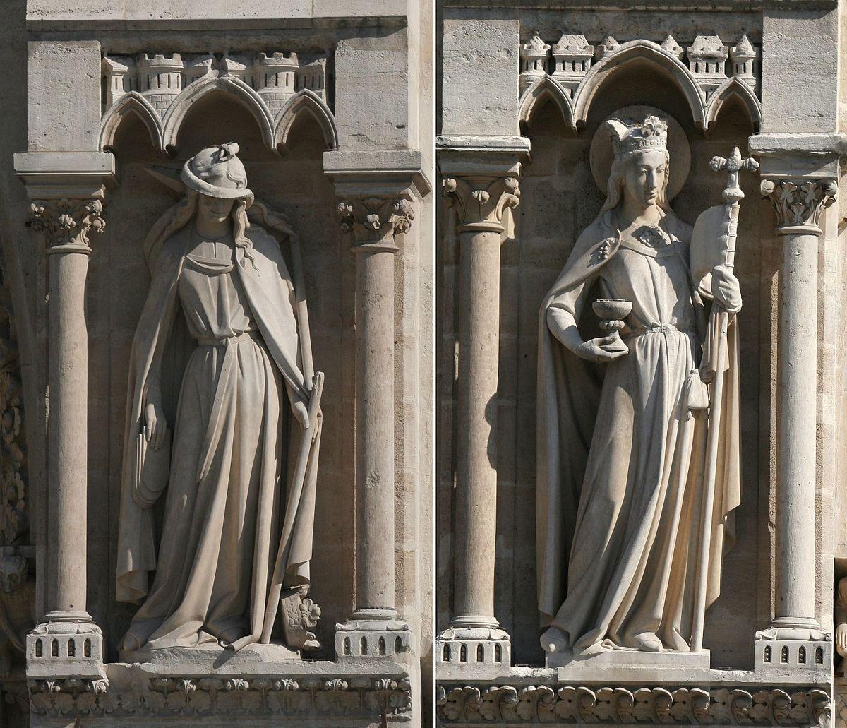 Las estatuas de Ecclesia y Synagoga de la catedral de Notre Dame, que muestran la victoria del cristianismo sobre el judaísmo