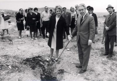 Camille Ernst and his wife in the tree planting ceremony, Yad Vashem,  May 7, 1972