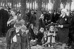 Auschwitz-Birkenau, Lengyelország, munkára alkalmatlan zsidók legyilkolásuk előtt