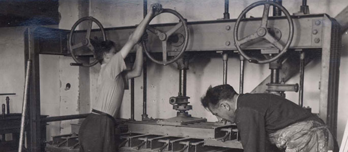 Jews working in a carpentry shop in the Sered forced labor camp, Slovakia