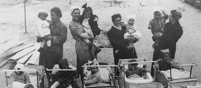 Women and young children, at a forced labor camp for Jews in Slovakia