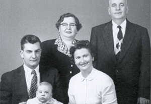 Mary and Bernard Robinson with their firstborn son Owen, together with Bernard's parents, Los Angeles